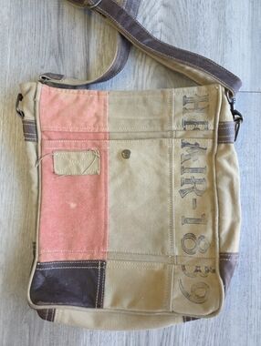 Myra Bags Canvas Crossbody Messenger Bag in Tan and Coral